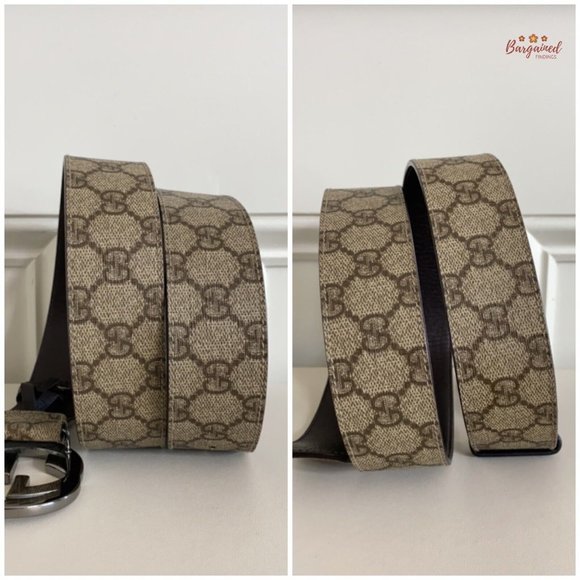 Auth Gucci Brown GG Supreme Canvas Leather Silver Interlocking G Buckle 95/38 - Picture 8 of 13